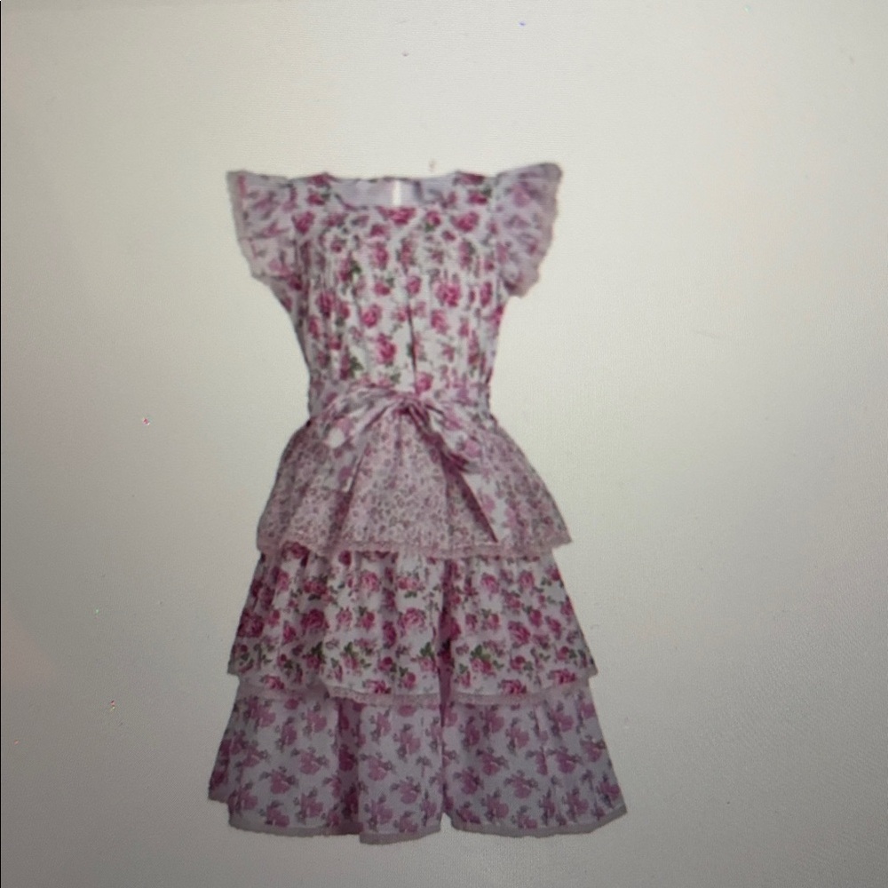 LoveShackFancy Pink and White Floral Tiered Girls Dress